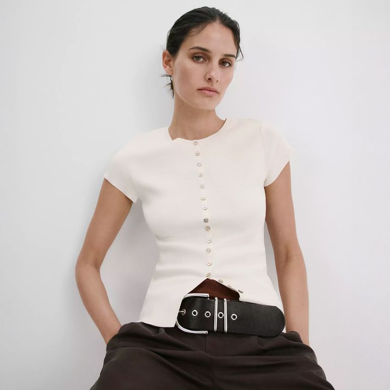 Polera Punto Detalle Botones Mujer