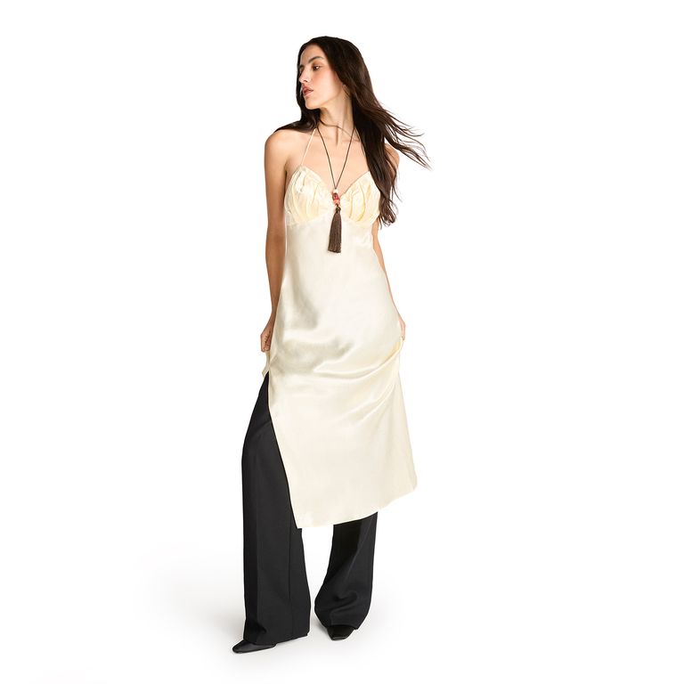 Vestido Satinado Cuello Halter Mujer