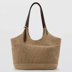 MANGO - Bolso Shopper Fibra Natural Detalle Metálico Mujer
