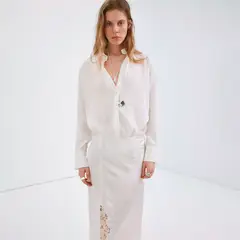 MANGO - Falda Satinada Encaje Mujer