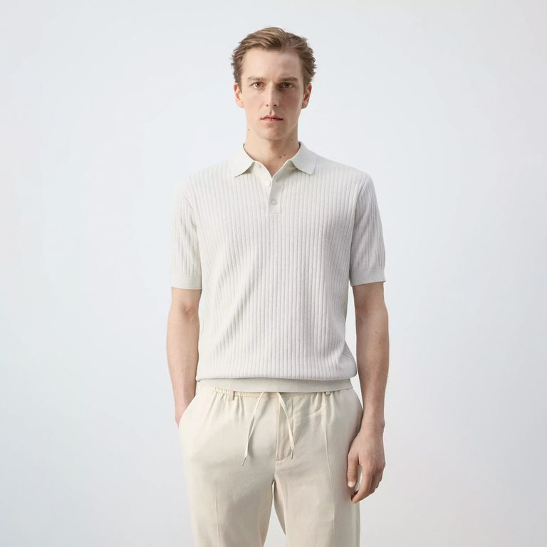 Polera Polo Punto Mezcla Algodón Canalé Hombre