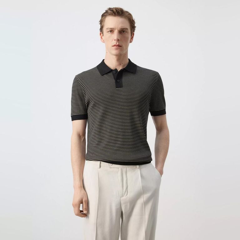 Polera Polo Algodón Punto Rayas Hombre