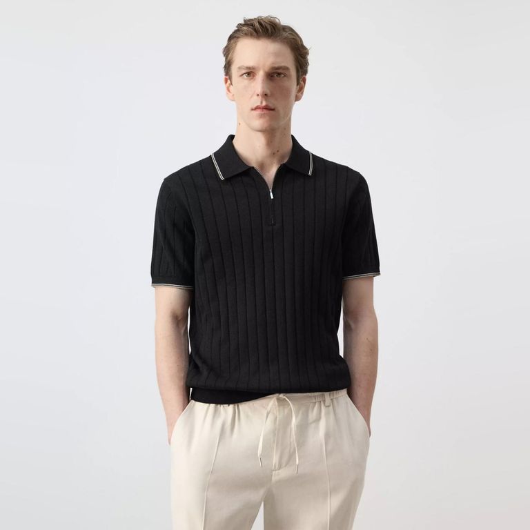 Polera Polo Algodón Punto Fino Cremallera Hombre