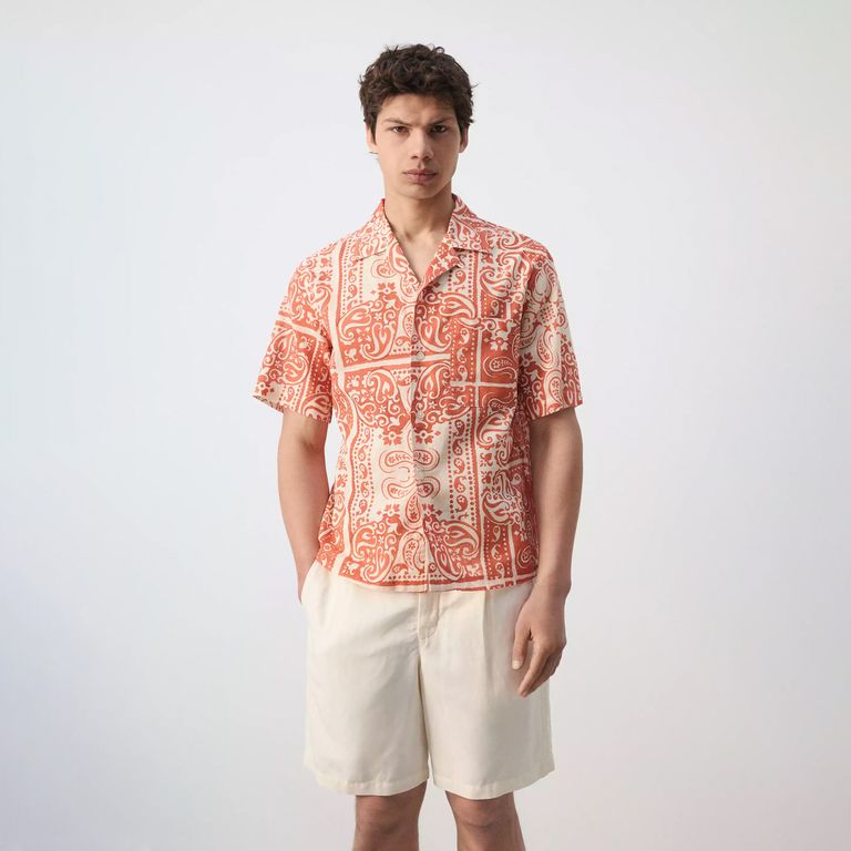 Camisa Manga Corta 100% Algodón Estampada Hombre