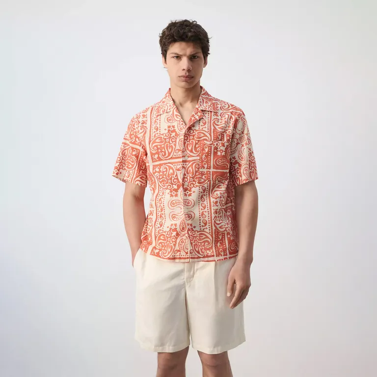 Camisa Manga Corta 100% Algodón Estampada Hombre