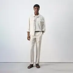MANGO MAN - Pantalón Regular Fit 100% Lino Rayas Hombre