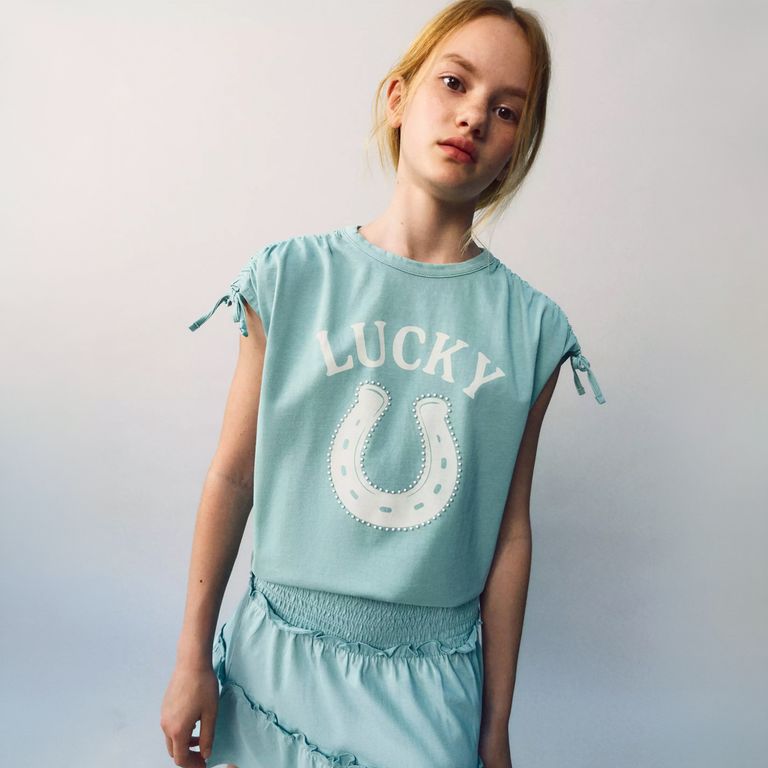 Polera Estampada Detalle Lazos Niña
