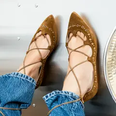 QUIERO UNAS BOBOS - Ballerina Mujer Cuero Café Tiras Cruzadas