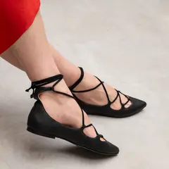 QUIERO UNAS BOBOS - Ballerina Mujer Cuero Negro Tiras Cruzadas