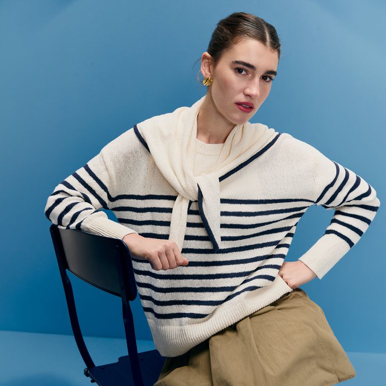 Sweater Rayas Pañuelo Mujer