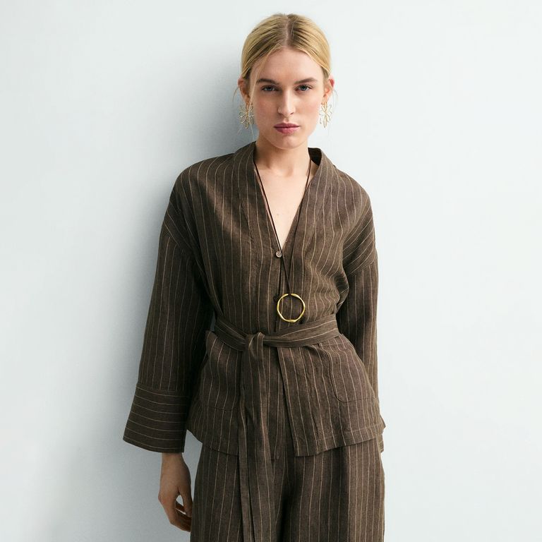 Kimono Rayas 100% Lino Mujer