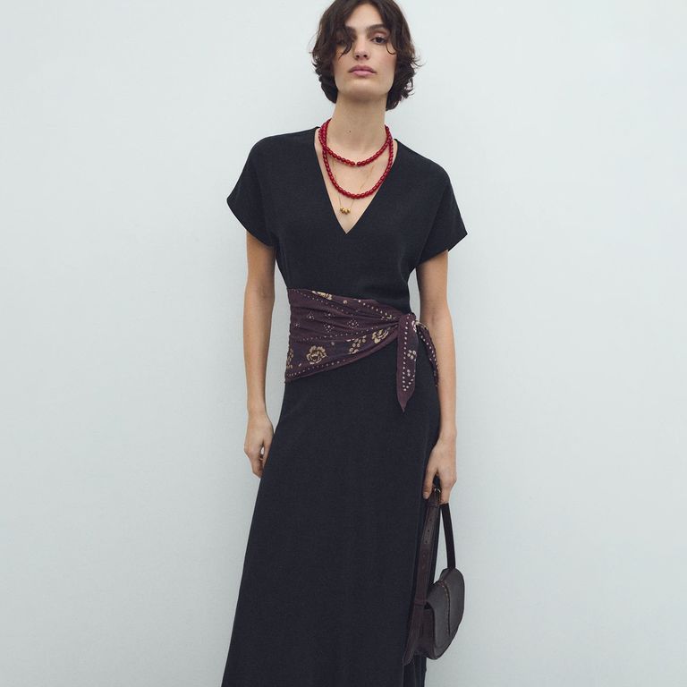 Vestido Largo Manga Corta Mujer