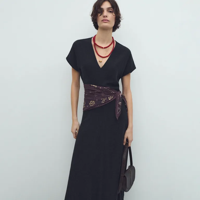 Vestido Largo Manga Corta Mujer