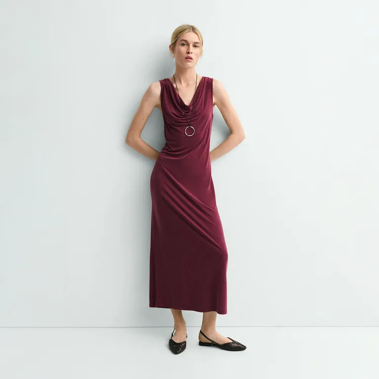 Vestido Escote Drapeado Mujer