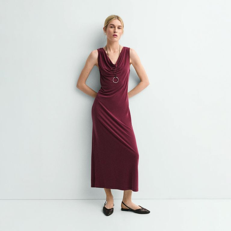 Vestido Escote Drapeado Mujer