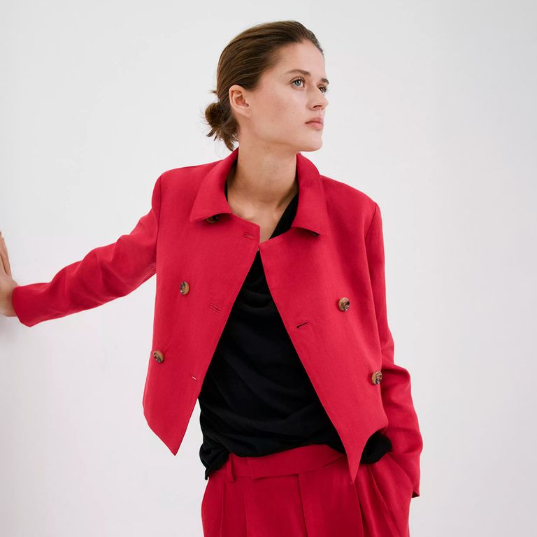 Chaqueta Lino Doble Botonadura Mujer
