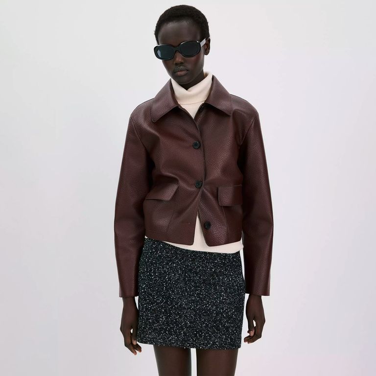 MANGO Chaqueta Efecto Piel Bolsillos Mujer