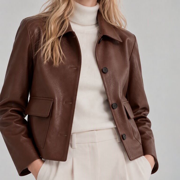 Chaqueta Efecto Piel Bolsillos Mujer
