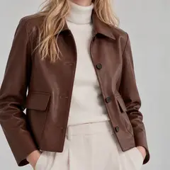 MANGO - Chaqueta Efecto Piel Bolsillos Mujer
