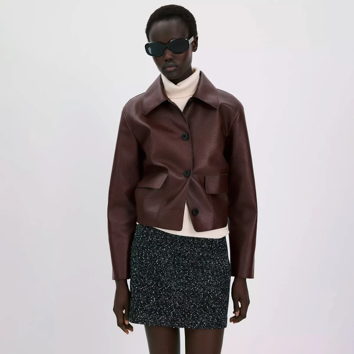 MANGO - Chaqueta Efecto Piel Bolsillos Mujer Mango