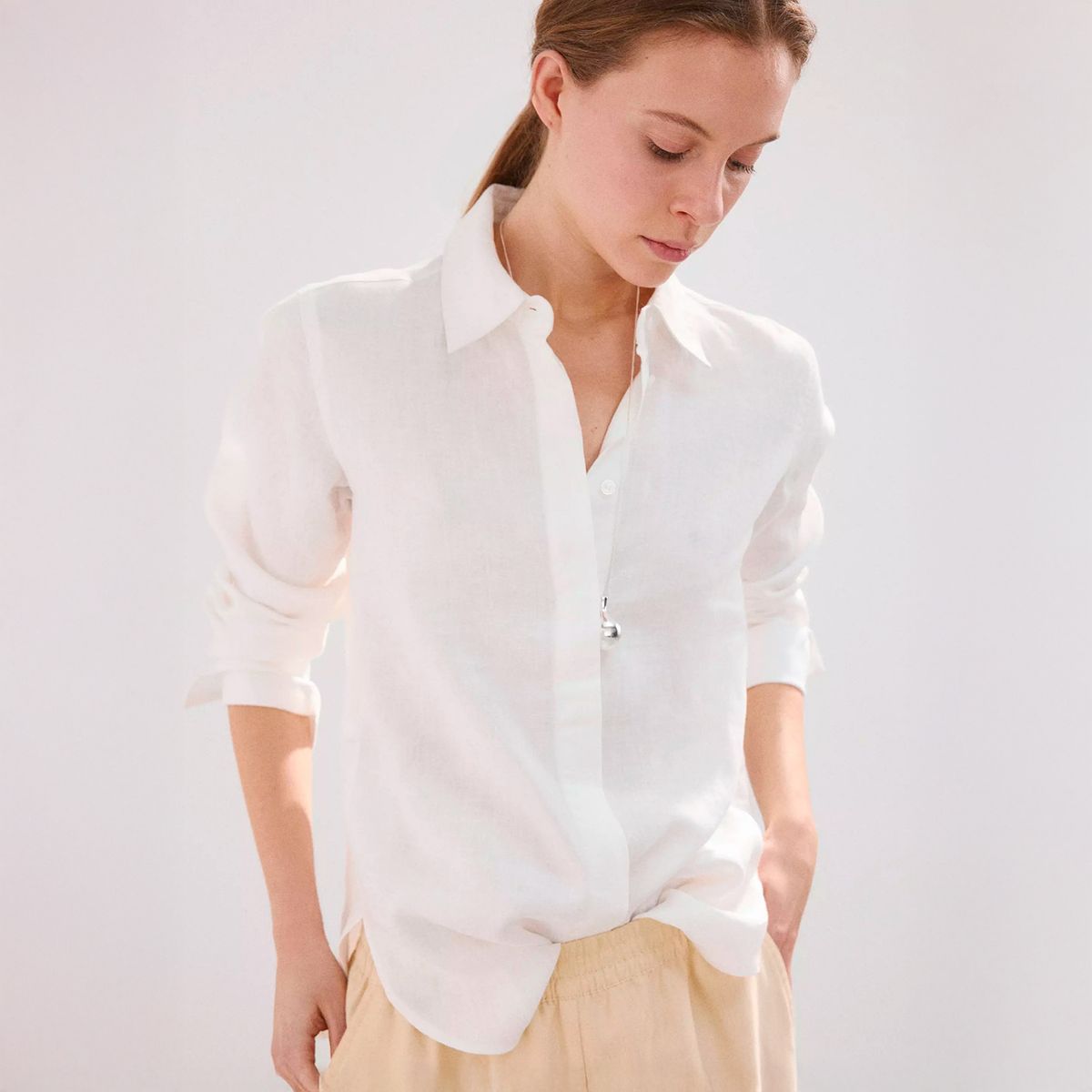 MANGO - Camisa Recta Lino Mujer Mango
