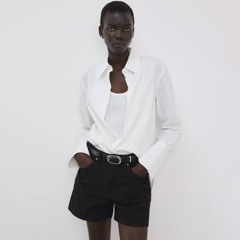 Shorts Denim Rectos Tiro Medio Mujer