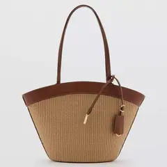 MANGO - Bolso Shopper Canvas Contraste Mujer