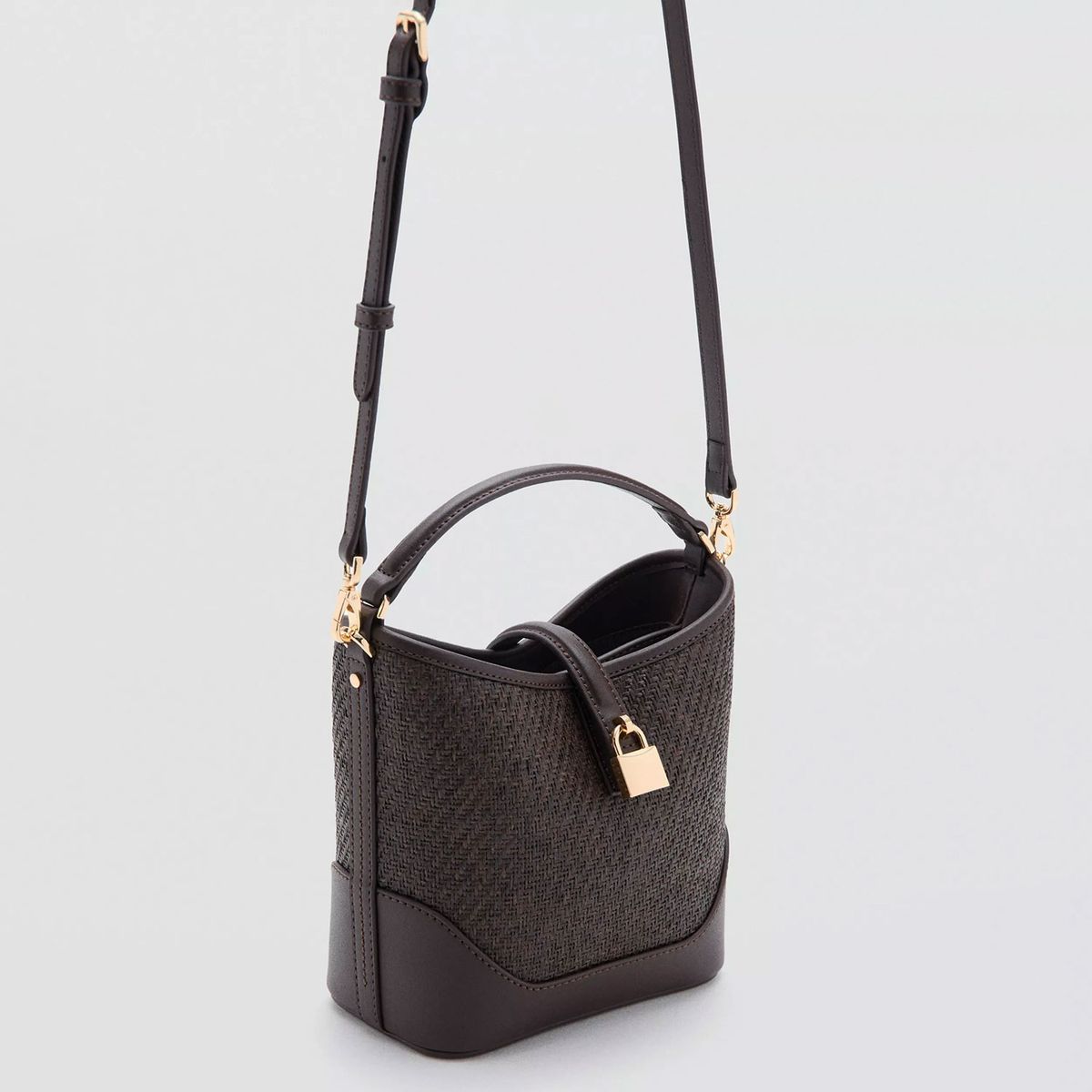 MANGO - Bolso Bucket Rafia Pequeño Mujer Mango