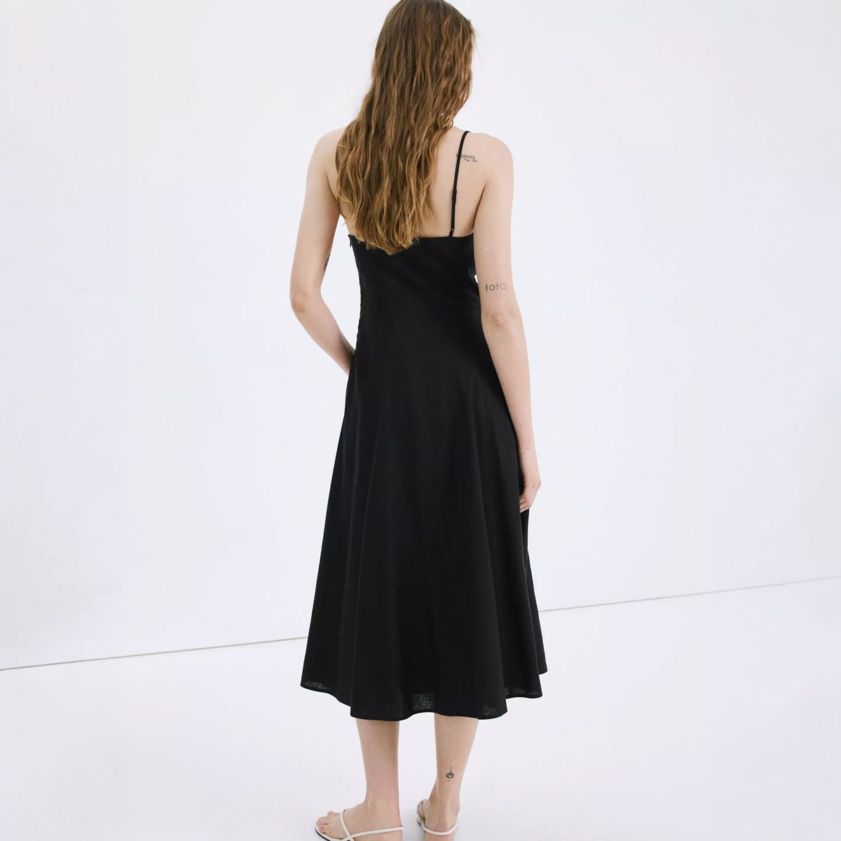 MANGO - Vestido Lino Tirantes Ajustables Mujer Mango