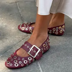 MICUIR - Ballerina Mujer Cuero Rojo