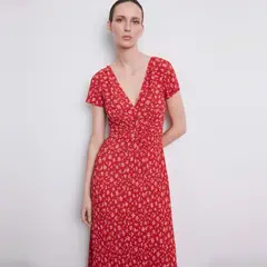 MANGO - Vestido Midi Estampado Mujer