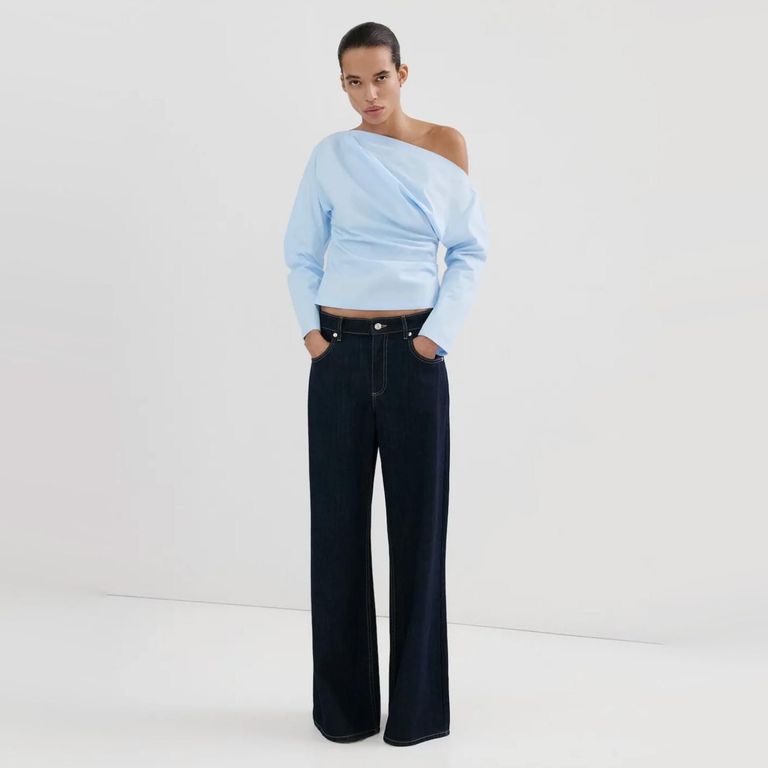 Blusa Algodón Cuello Asimétrico Mujer