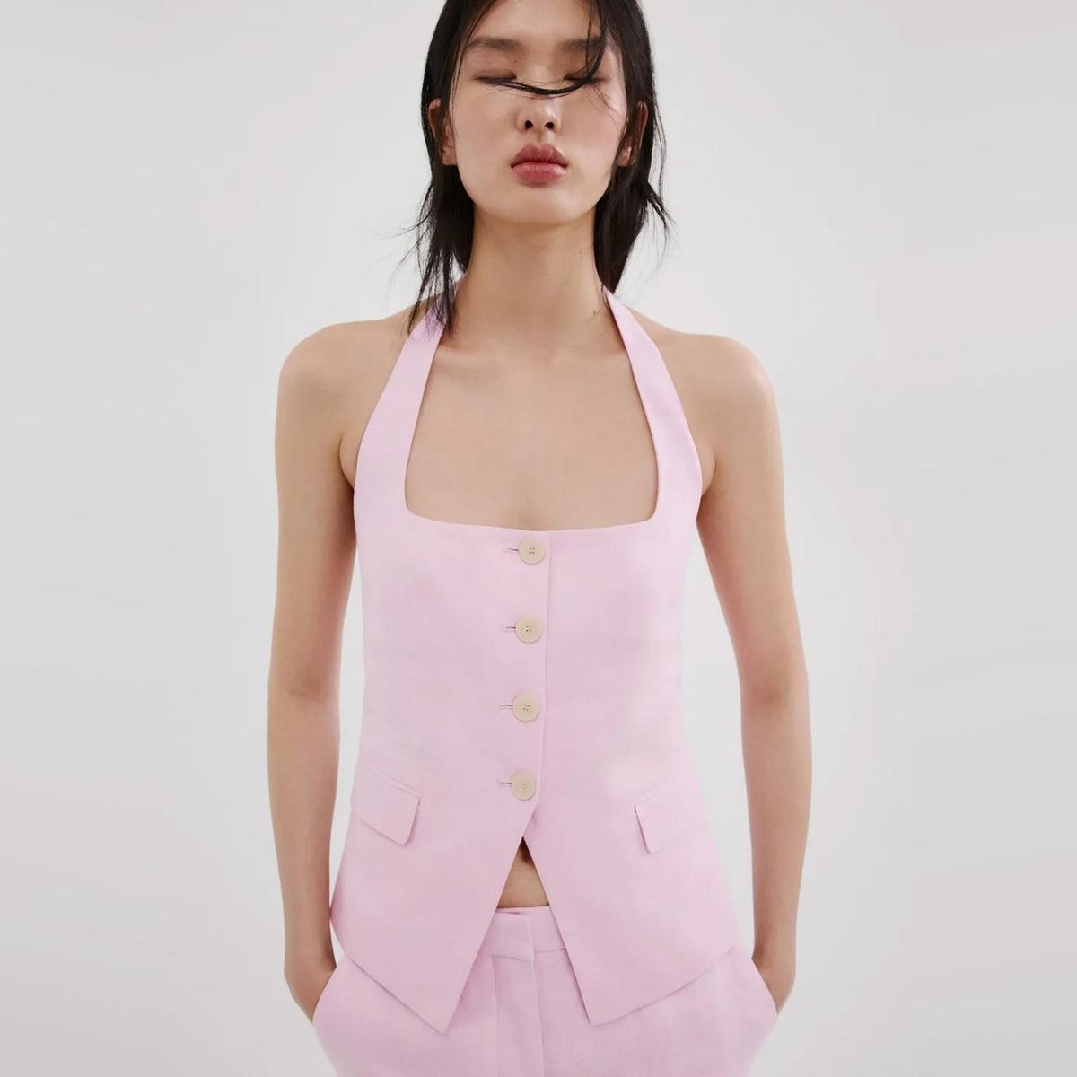 MANGO - Chaleco Traje Lino Mujer Mango