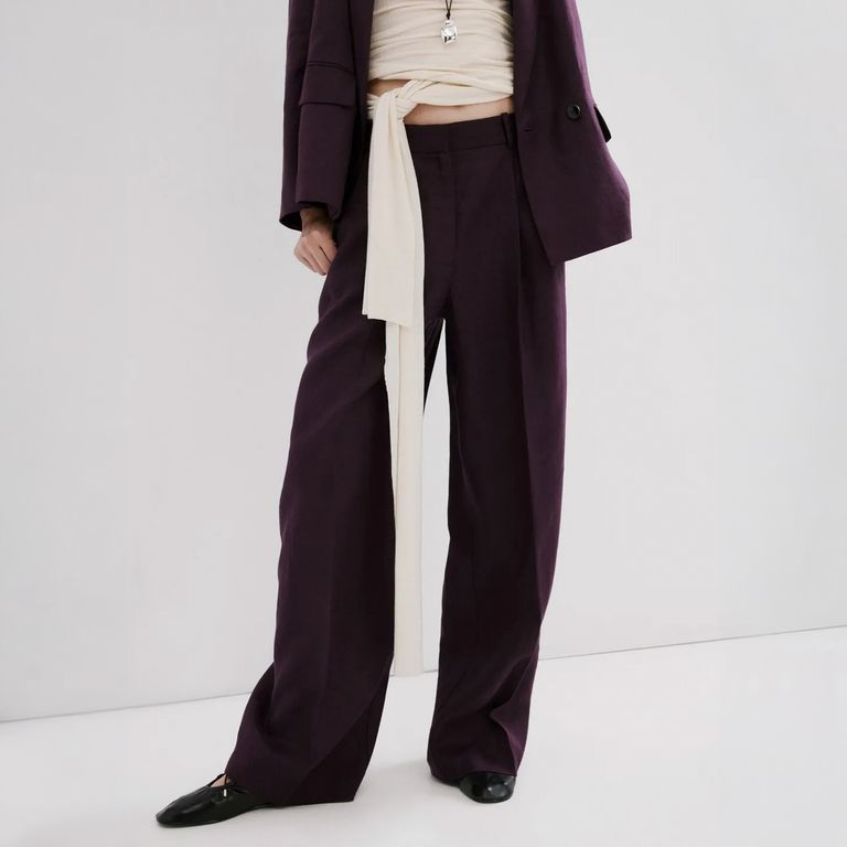 Pantalón Traje Recto Lino Mujer