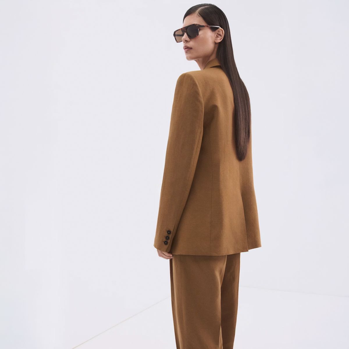 MANGO - Blazer Traje Lino Doble Botonadura Mujer Mango