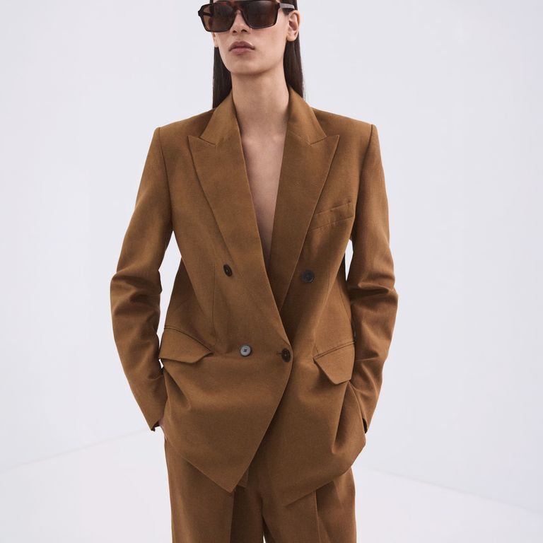 Blazer Traje Lino Doble Botonadura Mujer
