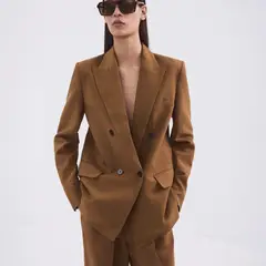 MANGO - Blazer Traje Lino Doble Botonadura Mujer
