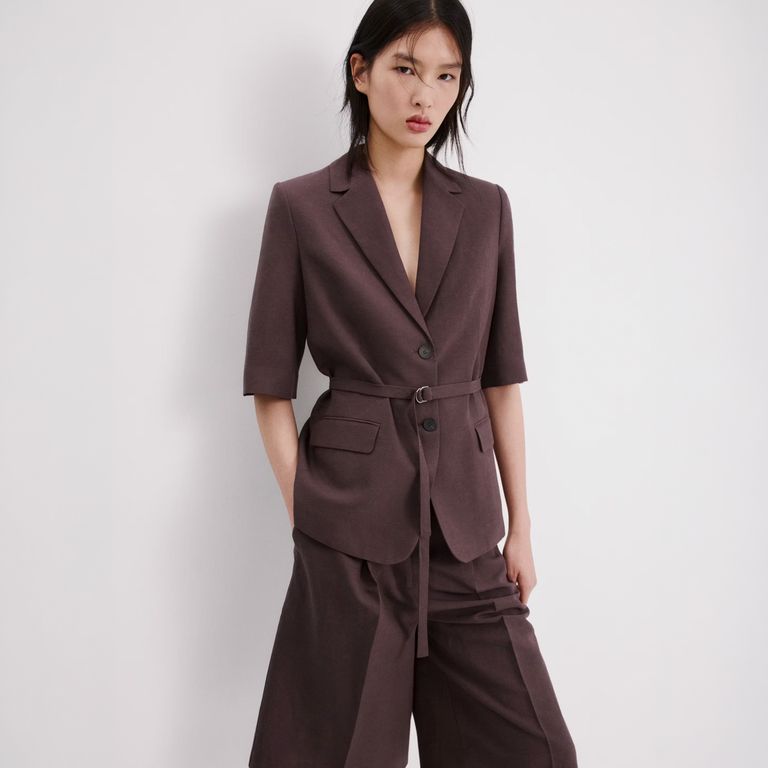 Blazer Traje Lino Cinturón Mujer