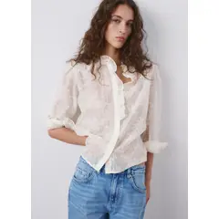 MANGO - Blusa Lyocell Bordado Floral Mujer