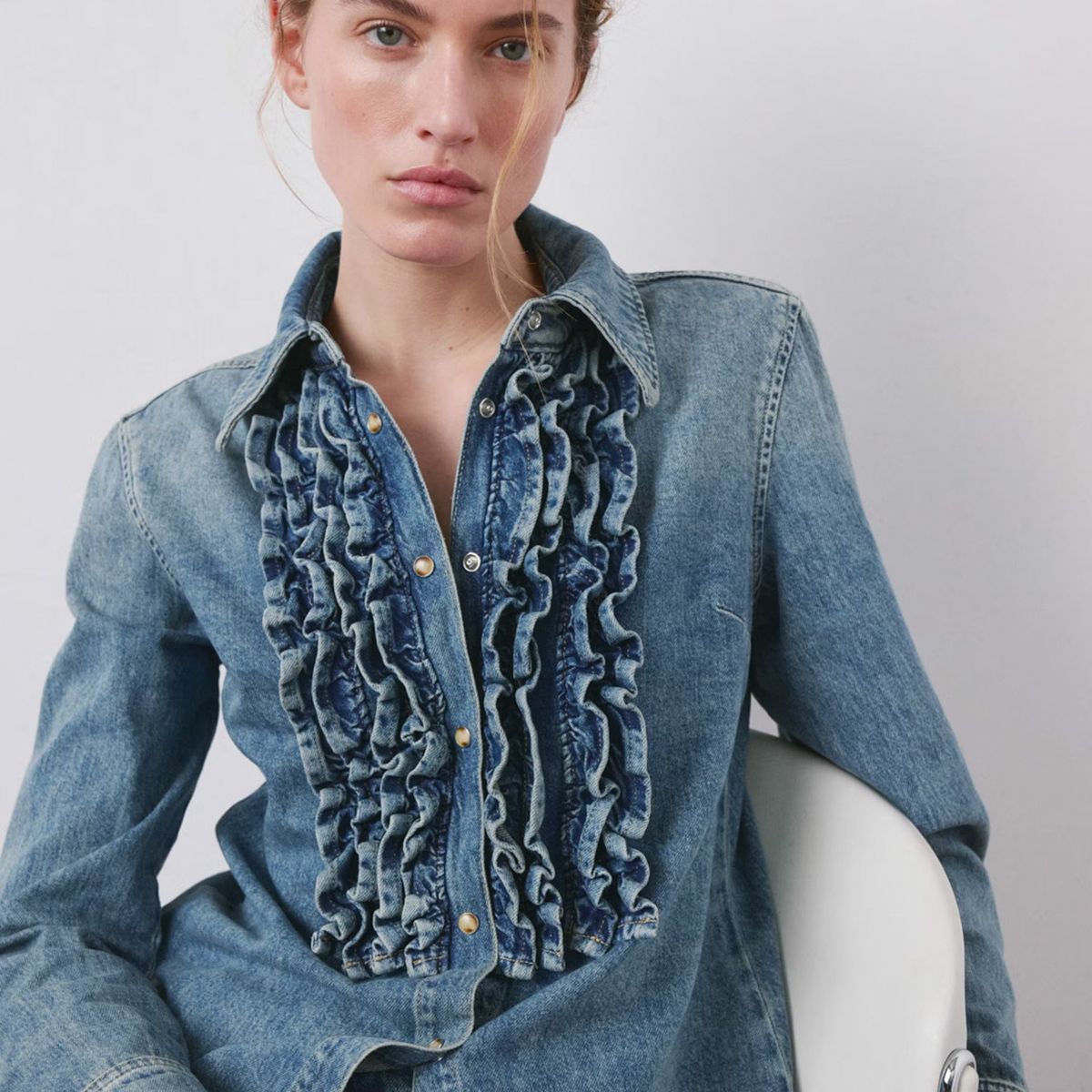 MANGO - Camisa Vaquera Volantes Mujer Mango