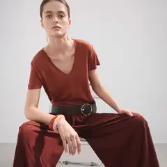 MANGO - Polera Crop Lino Mujer
