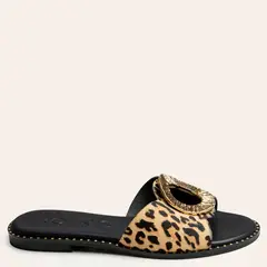 MAKIS KOTRIS - Sandalia Mujer Cuero Animal Print Adorno Chapado En Oro
