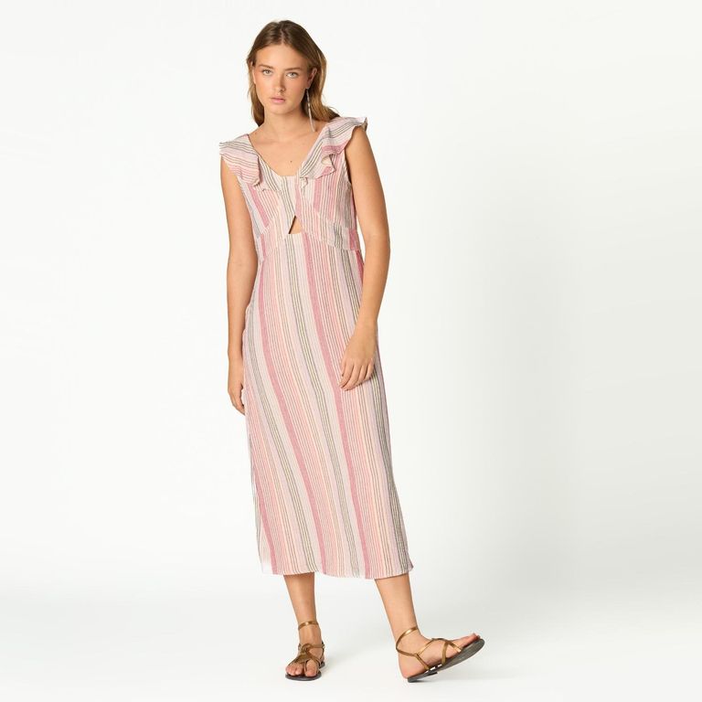 Vestido Rayas Volantes Cut Out Mujer