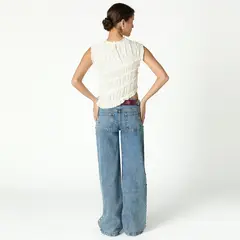 NICOLI - Top Frunce Asimetrico 100% Algodón Mujer