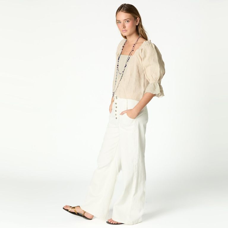 Blusa Detalles Encaje 100% Lino Mujer