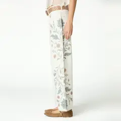 NICOLI - Jeans Estampado Flores 100% Algodón Mujer