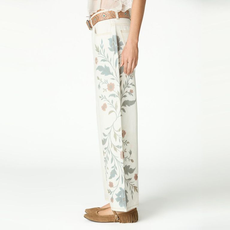 Jeans Estampado Flores 100% Algodón Mujer