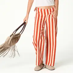 NICOLI - Pantalón Raya Cintura Cruzada 100% Algodón Mujer
