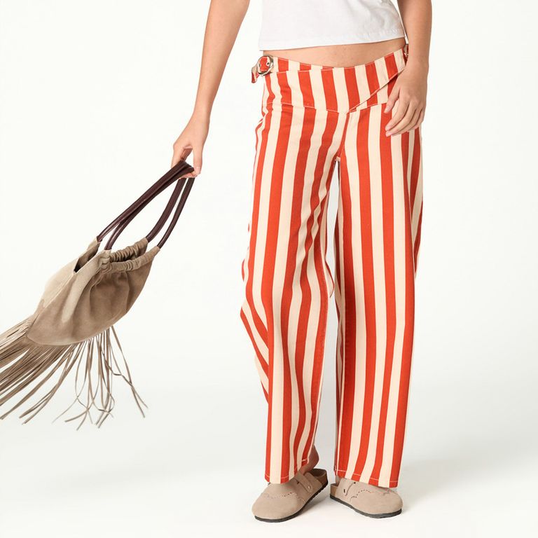 Pantalón Raya Cintura Cruzada 100% Algodón Mujer