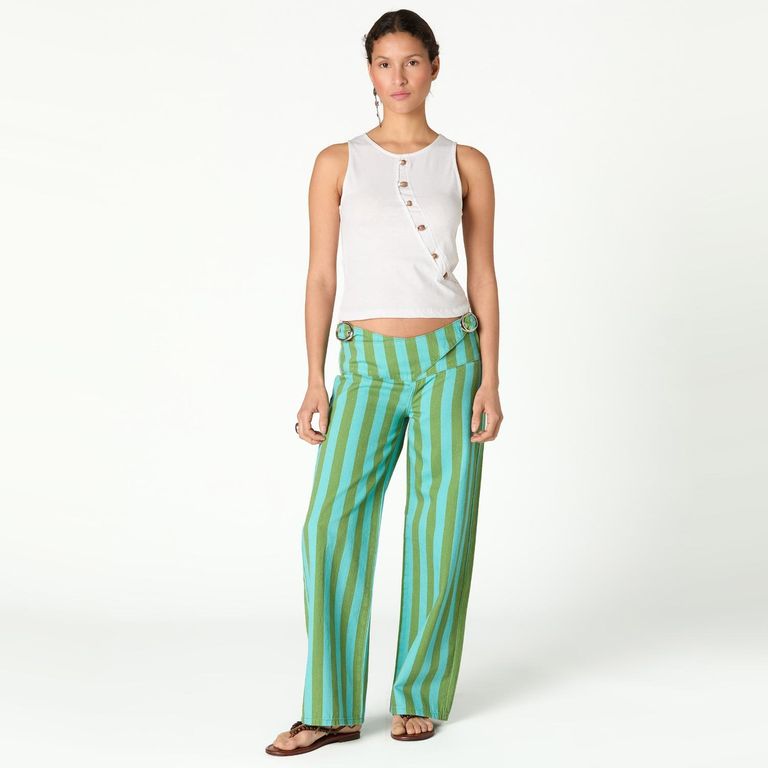 Pantalón Raya Cintura Cruzada 100% Algodón Mujer